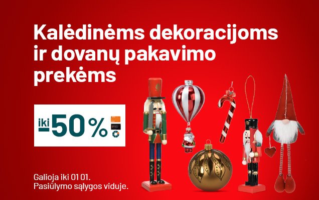 Iki-50% Kalėdinėms dekoracijoms ir dovanų pakavimo prekėms
