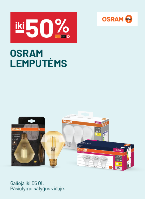 iki -50% OSRAM lemputėms