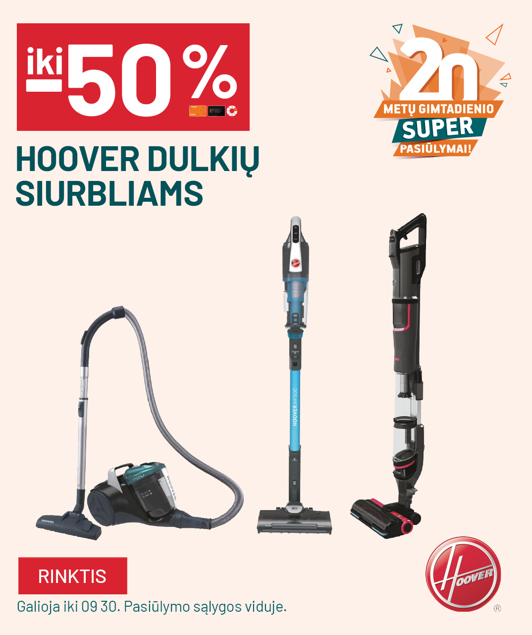 iki -50% Hoover dulkių siurbliams