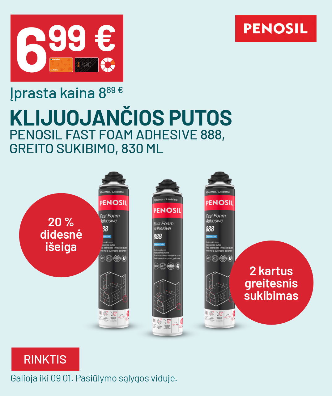 KLIJUOJANČIOS PUTOS PENOSIL FAST FOAM ADHESIVE 888, GREITO SUKIBIMO, 830 ML