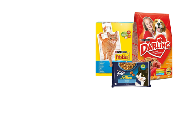 DARLING, FELIX, FRISKIES, GOURMET ir ONE gyvūnų ėdalui 